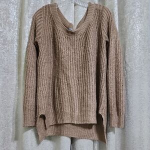 Charlotte Russe Chunky Scoop-Neck Sweater in Taupe